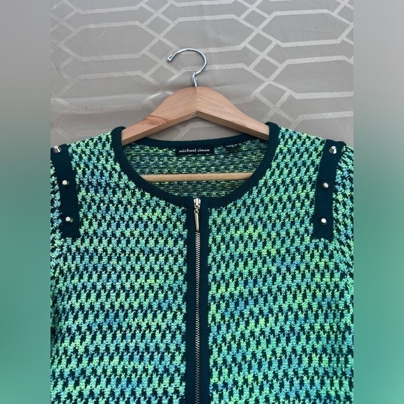 Michael Simon Women’s Green Zip Up Knit Cardigan Studded Embellished Size S - Picture 5 of 6